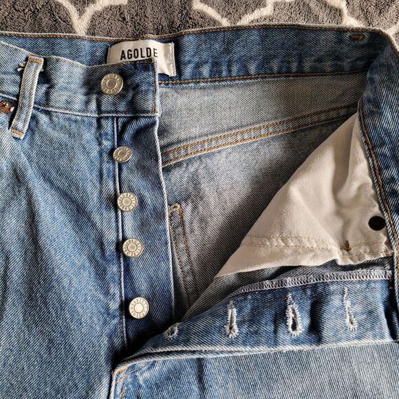 AGOLDE 90s Pinch Straight Jeans Size 26 Medium High Rise Button Fly Distressed - Picture 2 of 9